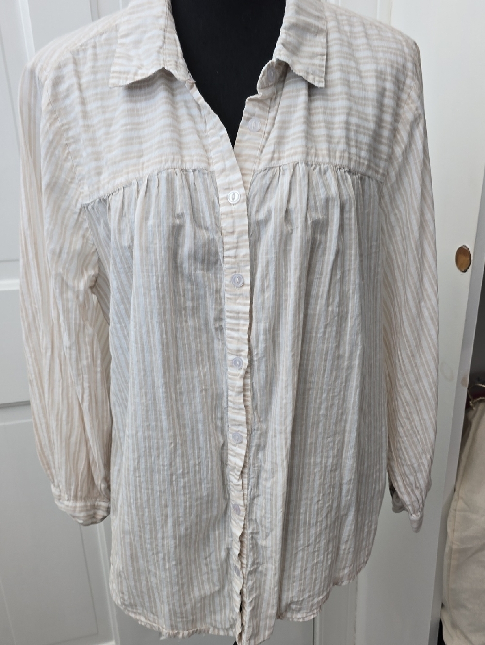 Michael Stars Cream and Beige Striped Button-Down Shirt